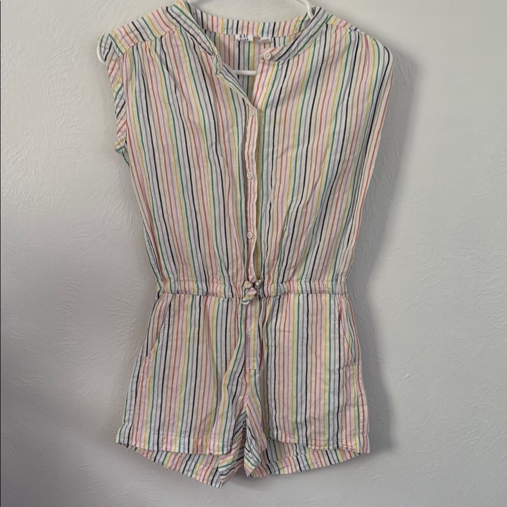 GAP Pink and Yellow One Piece Romper with Elastic Waist